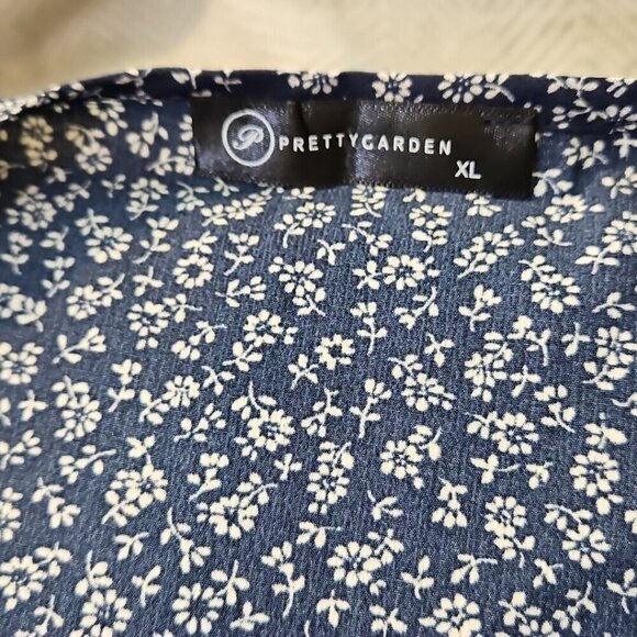 Pretty Garden Wrap Maxi Dress Cottagecore Size XL Navy Mini Floral Ruffle Boho - Picture 4 of 12